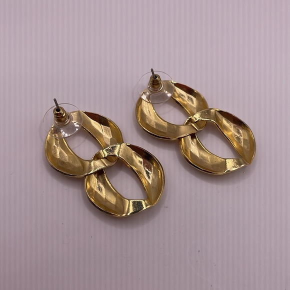 Vintage Gold Tone Chain Large Dangle Drop Statement Earrings - Picture 3 of 3